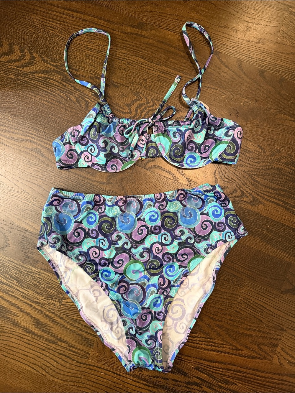 High-Waist Swirl Print Bikini Set - Blue & Purple
